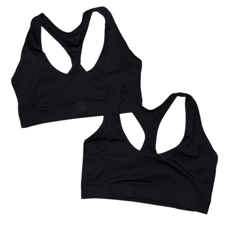 Quince Bralette Sports Bra Set Womens XS Black V-Neck Racerback 2-Pack organic